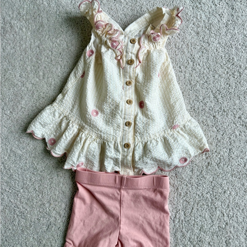 Happily Grey Kids Cream Button-Front Ruffle Top with Shorts
